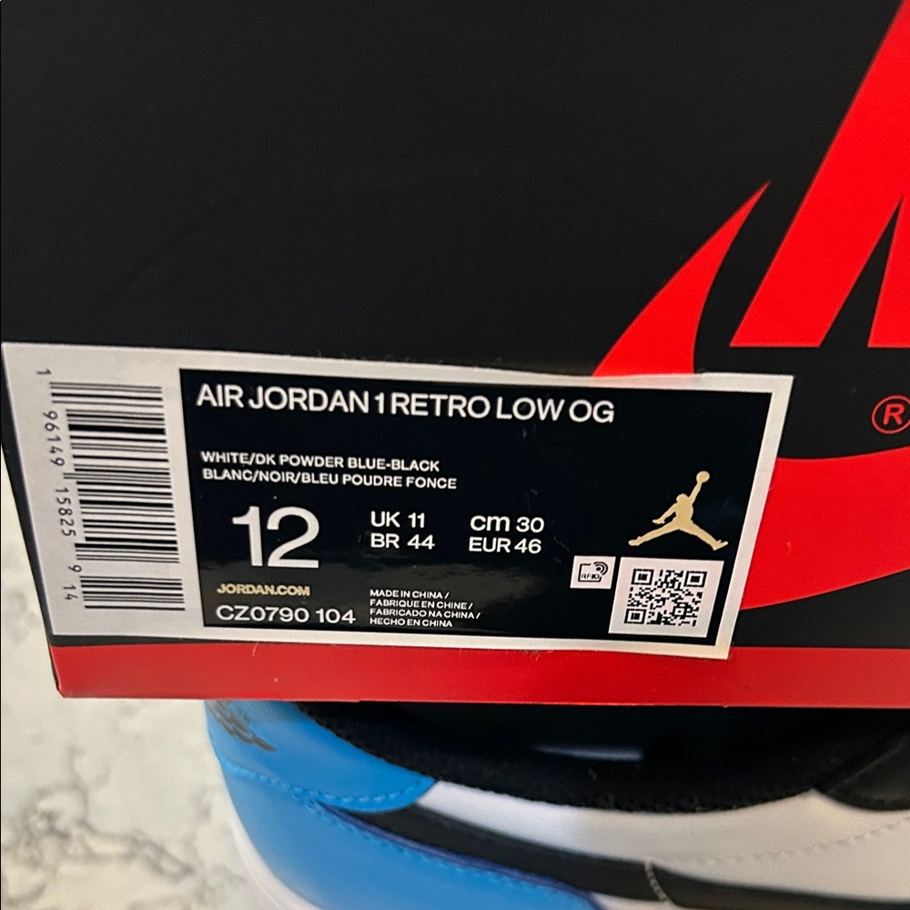Air Jordan 1 Low Nike Men's Black and Dark Powder Blue Athletic Shoes - Picture 8 of 9